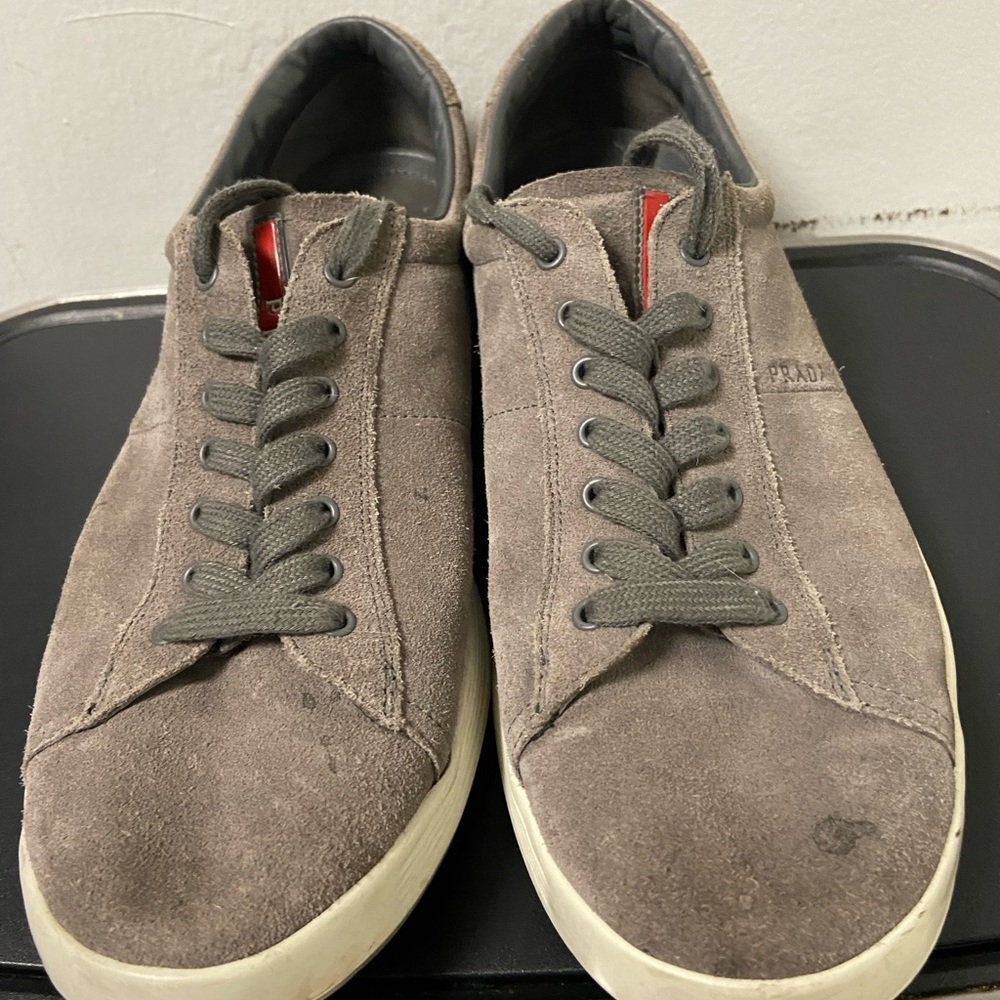 Prada 4E2336 Grey Suede Designer Sneakers Casua Shoes Size 8.5 Vintage Y2K 2000s - Picture 12 of 15
